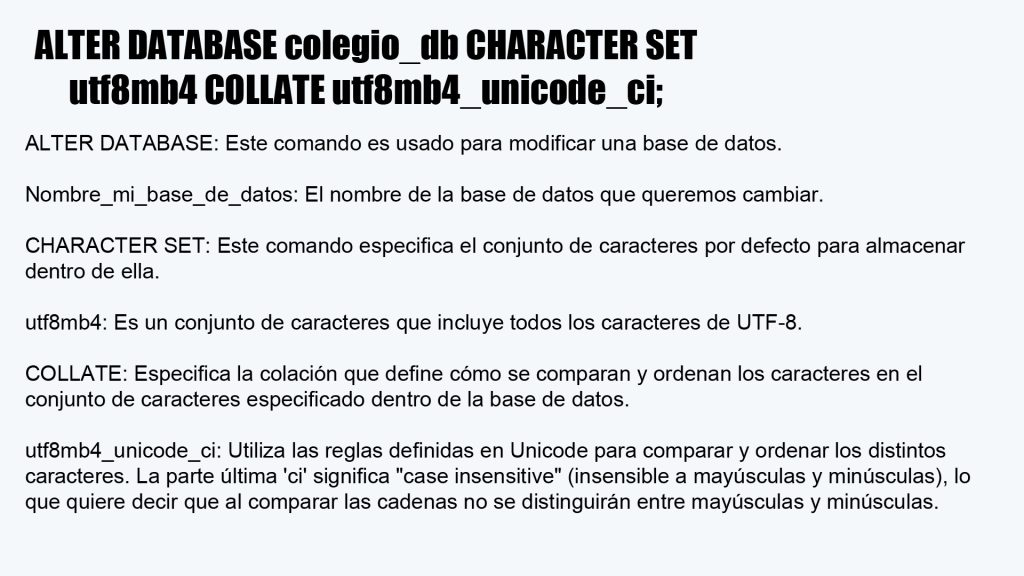 Usar ALTER DATABASE en MySQL