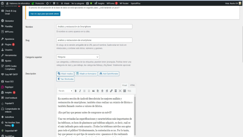 Crear una categoría en WordPress