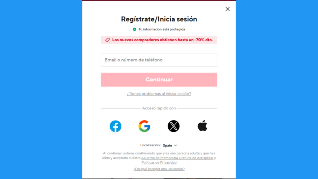 Añadir mi cuenta en AliExpress