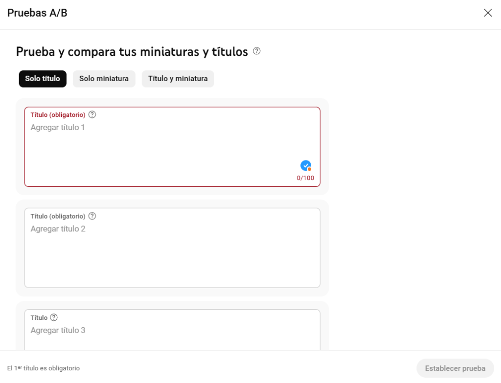 Nueva función de YouTube: pruebas A/B en títulos y miniaturas