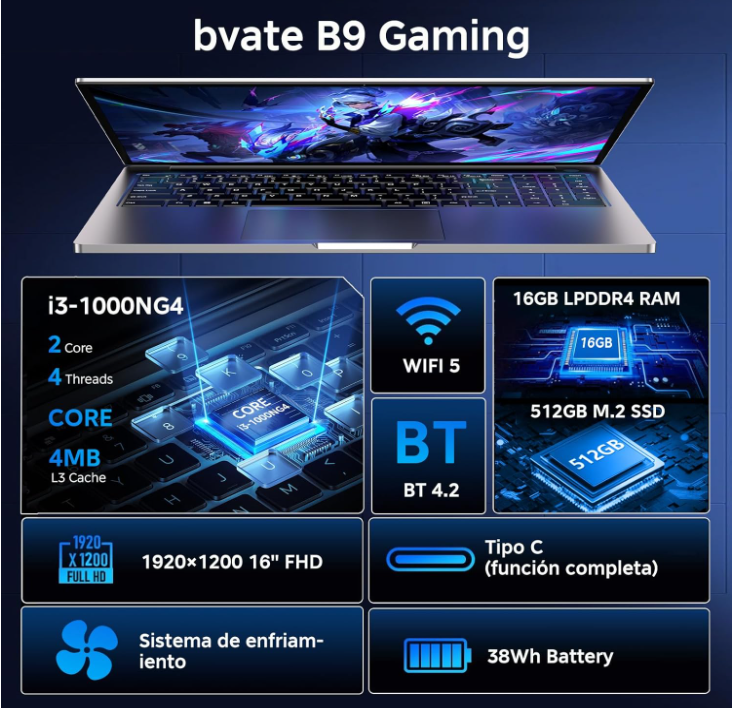 Ordenador Portátil Bvate 16” con Windows 11 en Amazon – Potencia y ligereza al mejor precio
