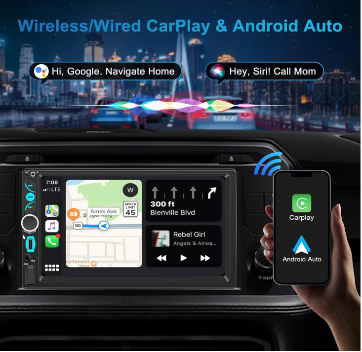 Radio de Coche con Pantalla de 7”, Cámara Trasera y Control por Voz