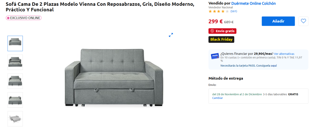 Sofá cama de 2 plazas modelo Vienna – Diseño moderno y funcional