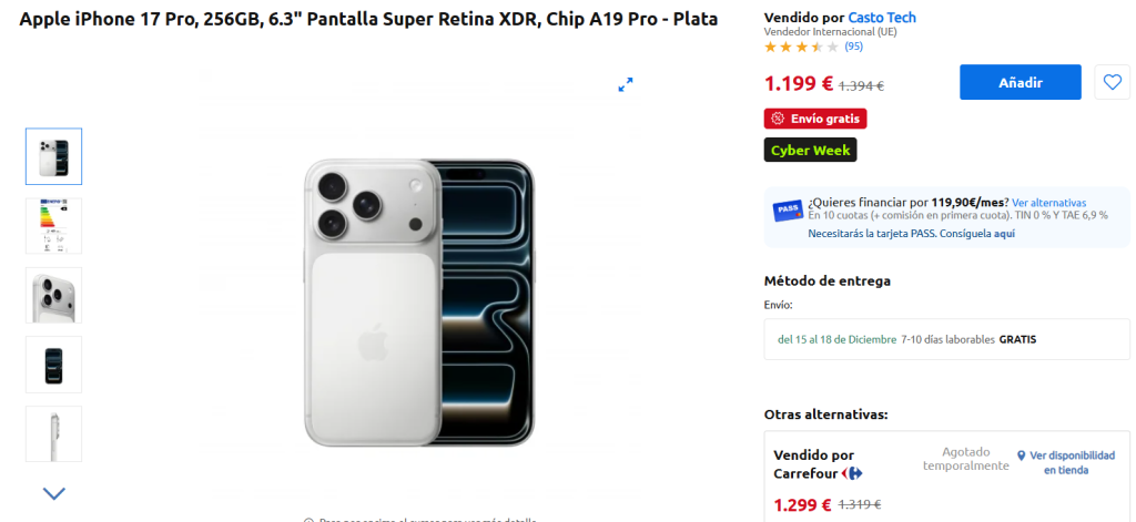 Apple iPhone 17 Pro 256 GB en Carrefour: Mejor Oferta Cyber Week 2025