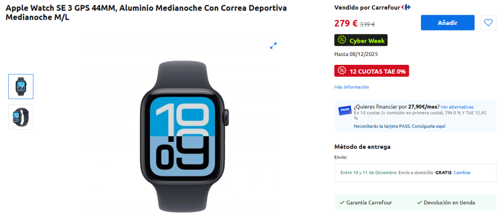 La mejor oferta del Apple Watch SE 3 en Cyber Week en Carrefour