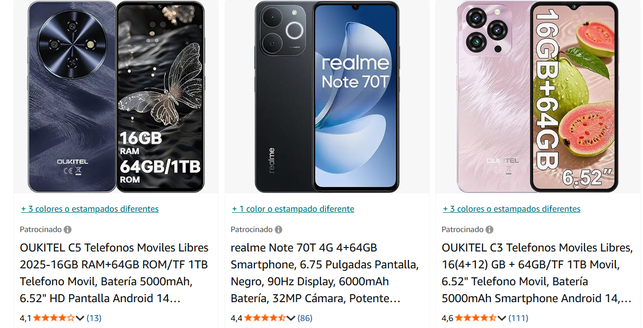 Los 3 mejores móviles baratos de Amazon por menos de 100 € (Actualizado a diciembre 2025)